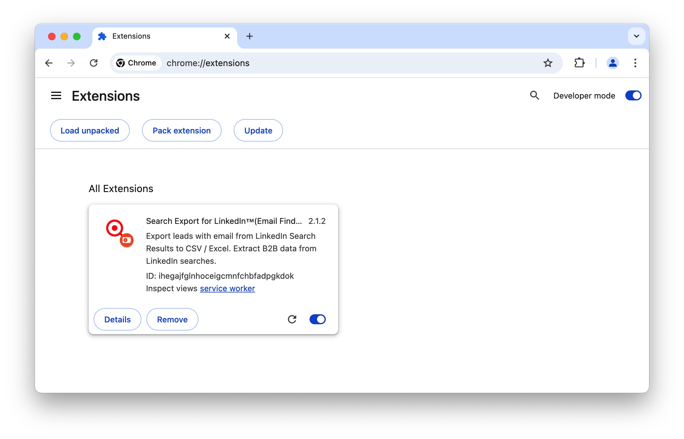 LinkedIn Search Exporter chrome extension install done